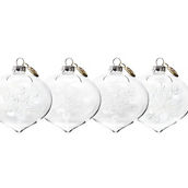 Martha Stewart Holiday Pointy Glass Ball 4 Piece Ornament Set with Etched Snowfl