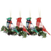 Martha Stewart Holiday Bird Ornament 4 Piece Set in Red and Green