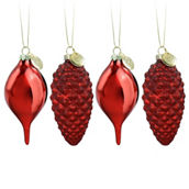 Martha Stewart Holiday Pointy Ball and Pinecone 4 Piece Ornament Set in Red