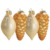Martha Stewart Holiday Pointy Ball and Pinecone 4 Piece Ornament Set in Gold