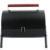 Gibson Home Delwin Carbon Steel Barrel BBQ in Black with Burgundy Wood Handle