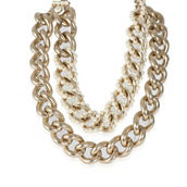 Gold Tone Chanel 2013 Double Curb Chain Choker With Faux Pearls Pre-Owned