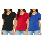 3-Pack Galaxy By Harvic Women's Loose Fitting  Short Sleeve V-Neck Tee