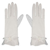 LECHERY Dotted Mesh Gloves With Lace Detail & Bow