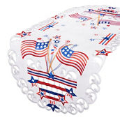 Xia Home Fashions Star Spangled Embroidered Cutwork Table Runner, 15 by 34-Inch