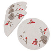 Manor Luxe Christmas Pine Cone Crewel Embroidered Placemats, Set of 4