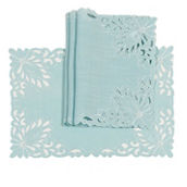 Manor Luxe, Wilshire Cutwork Placemats 14''X20'', Set of 4, Blue