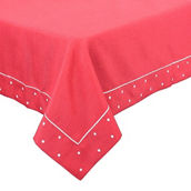 Xia Home Fashions, Polka Dot Embroidered Easy Care Tablecloth 60In by 84In, Red