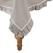 Xia Home Fashions, Ruffle Trim Taupe with White Lace Tablecloth, 60 by 84-Inch