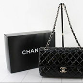 Chanel Black Patent Calf Quilted Calf Leather Medium Classic Double Flap Handbag