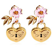 Dolce & Gabbana Gold Tone Heart Padlock Floral  Clip On Earrings Pre-Owned