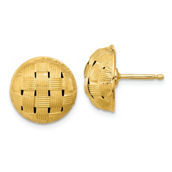 18K Gold Italian Elegance SEMI-SOLID 14MM BASKET WEAVE BUTTON POST EARRINGS