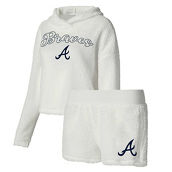 Concepts Sport Women's Cream Atlanta Braves Fluffy Hoodie Top & Shorts Sleep Set