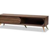 Baxton Studio Dena Walnut Brown Wood and Gold Finished TV Stand