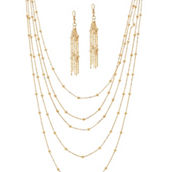 PalmBeach 2 Piece Multi-Chain Station Necklace and Drop Earrings Set Goldtone