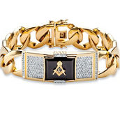 PalmBeach Men's Genuine Black Onyx and CZ Gold-Plated Masonic Curb-Link Bracelet 8