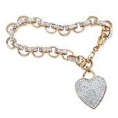 PalmBeach Diamond Accent 18k Gold-Plated Heart Charm Rolo-Link Bracelet 7.75