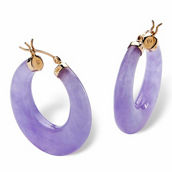 PalmBeach Genuine Lavender Jade 14k Yellow Gold Hoop Earrings