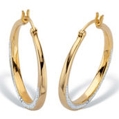 PalmBeach 1/10 Cttw. 2 Sided Round Genuine Diamond 14K Gold Plated Hoop Earrings