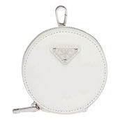 Prada Triangle Plaque Smooth White Leather Round Mini Pouch Keychain