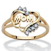 PalmBeach 1/8 TCW Diamond Mom Heart Ring in 10k Gold