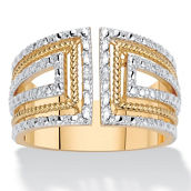 PalmBeach Round Diamond Accent Gold-Plated Two-Tone Art Deco-Style Wide Band Ring
