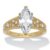PalmBeach 3.23 TCW Marquise CZ Gold-Plated Sterling Silver Engagement Ring