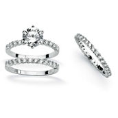 PalmBeach 3 Piece 3.75 TCW CZ Bridal Ring Set in Platinum-plated Sterling Silver