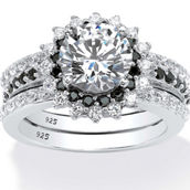 PalmBeach CZ Vintage-Style Platinum-plated Sterling Silver Halo Bridal Ring Set