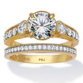 PalmBeach 2.82 TCW Round CZ 14k Gold-Plated Sterling Silver Bridal Ring Set