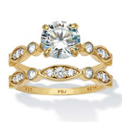 PalmBeach 2.52 TCW Round CZ 14k Gold-Plated Sterling Silver Bridal Ring Set