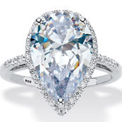 PalmBeach Pear-Cut Cubic Zirconia Platinum Over Silver Halo Engagement Ring