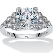 PalmBeach Round Cubic Zirconia Platinum-Plated Sterling Silver Engagement Ring