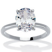 PalmBeach 2.54 TCW Cubic Zirconia Silvertone Oval Solitaire Engagement Ring