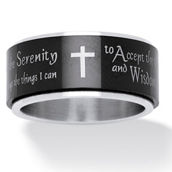 PalmBeach Serenity Prayer Cross Spinner Ring in Black IP Stainless Steel