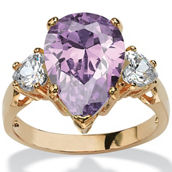 PalmBeach 6.41TCW Purple Pear-Shaped Cubic Zirconia Ring Yellow Gold-Plated