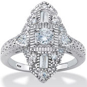 PalmBeach Round Cubic Zirconia Platinum-plated Silver Art Deco-Style Ring