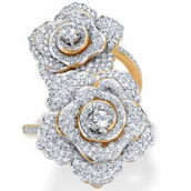 PalmBeach Round Cubic Zirconia Gold-Plated Rose Flower Cocktail Wrap Ring