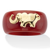 PalmBeach Round Red Jade 10k Yellow Gold Elephant Ring Band