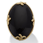 PalmBeach Cabochon Cut Genuine Black Agate 18k Gold-Plated Cocktail Ring