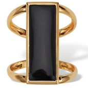PalmBeach Emerald Cut Genuine Black Onyx Gold-Plated Sterling Silver Cabochon Ring