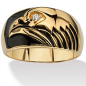 PalmBeach Men's Cubic Zirconia Gold-Plated Black Enamel-Finish American Eagle Ring