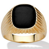 PalmBeach Men's Genuine Onyx Yellow Gold-Plated Ribbed Ring