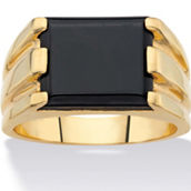PalmBeach Men's Emerald-Cut Gold-Plated Simulated Black Onyx Rectangle Ring