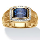 PalmBeach Men's 18k Gold Plated Silver Created Blue and White Sapphire Ring