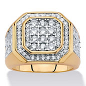 PalmBeach Men's 2.45 Cttw. Round Cubic Zirconia Gold-Plated Octagon Grid Ring