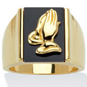 PalmBeach Men's 14k Gold-Plated Black Onyx Praying Hands Ring