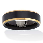 PalmBeach Men's Black Tungsten Matte Finish with Gold-Ion Plating Ring