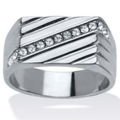 PalmBeach Men's Stainless Steel Diagonal Pave Crystal Ring