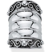 PalmBeach Bohemian Cigar Band-Style Antiqued .925 Sterling Silver Scroll Wide Ring